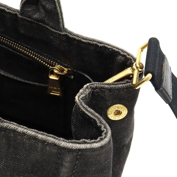 PRADA CANAPA Tote Bag Shoulder Denim NERO Black Boutique Purchased Item B2439G - Picture 6 of 8